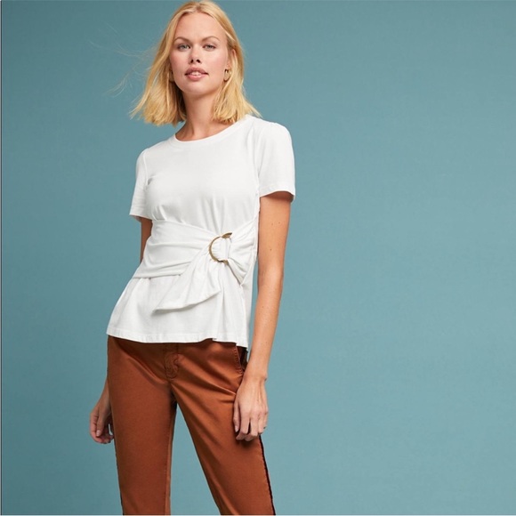 Anthropologie Tops - Anthropologie Maeve White Belted Dakota Short Sleeve Top